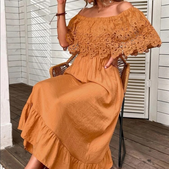 Boho lace detail off shoulder dress - Picture 2 of 8